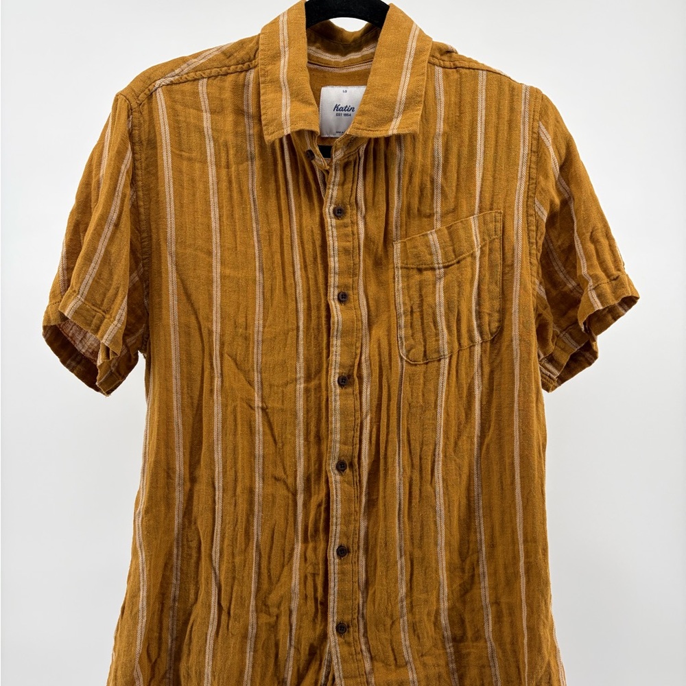 Katin Men Size Large Size Large Surf Short Sleeve Button Hemp Cotton Shirt USA